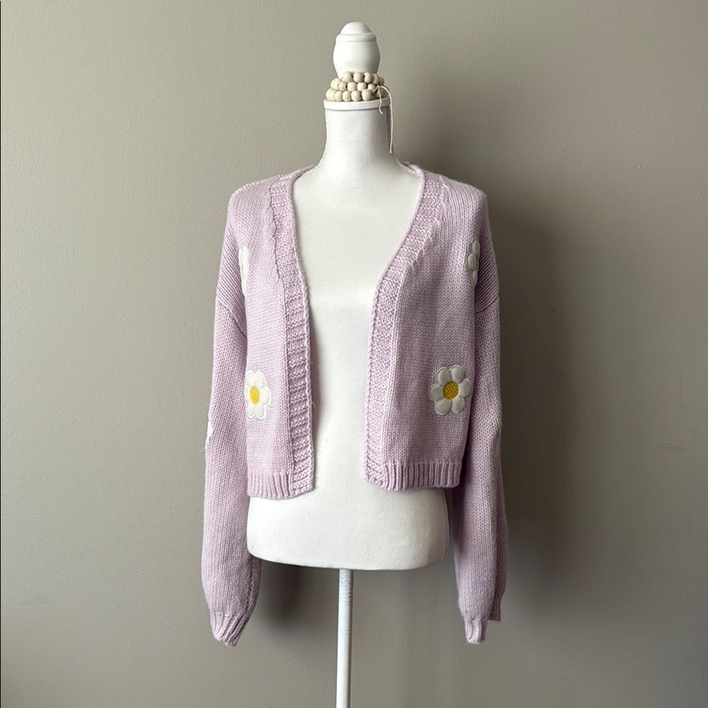 Women shein sweaters floral patterm drop sleeve cardigan womens size L